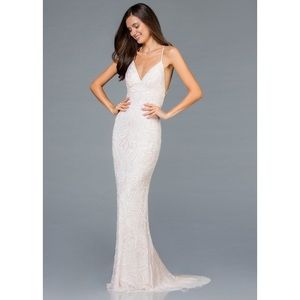 Scala 48557 Long Beaded V-Neck Prom Dress